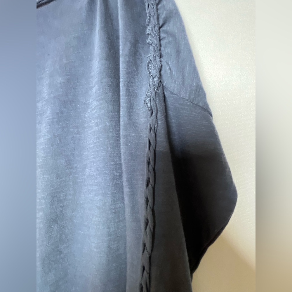 NSF Women’s XS/S Blue Hand Knotted Sleeve Raw Hem Cropped Cotton Top Made in USA - Picture 3 of 6